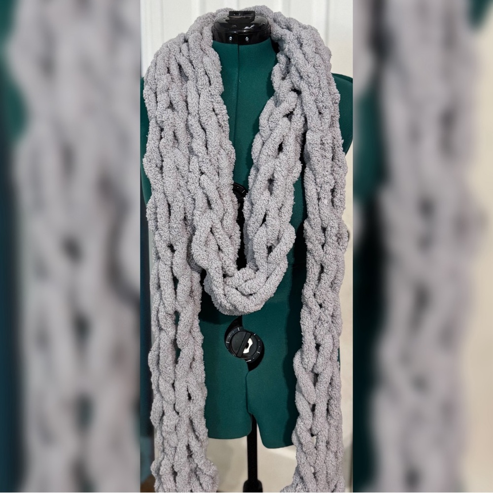 Handmade Hand Crafted Oversized Knit Scarf Soft Silver